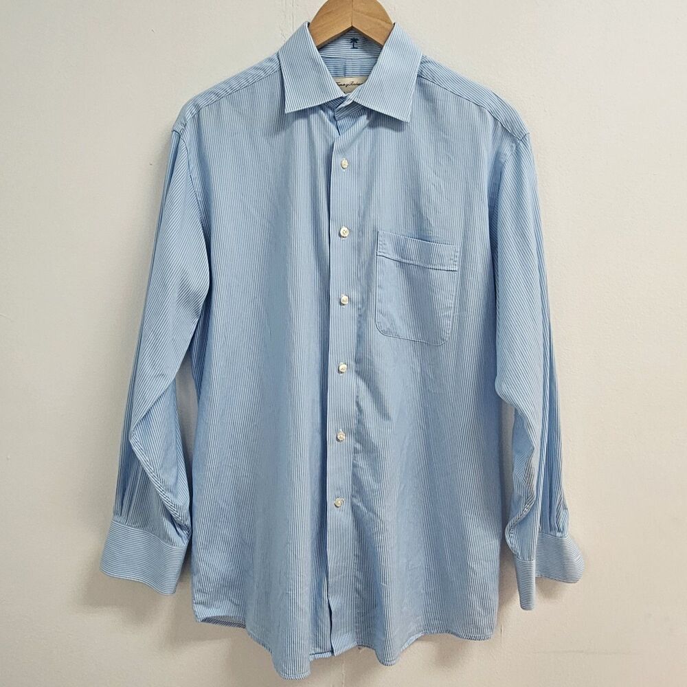 Tommy Bahama Dress Shirt Mens Size 15.5 (32/33) White Blue Striped